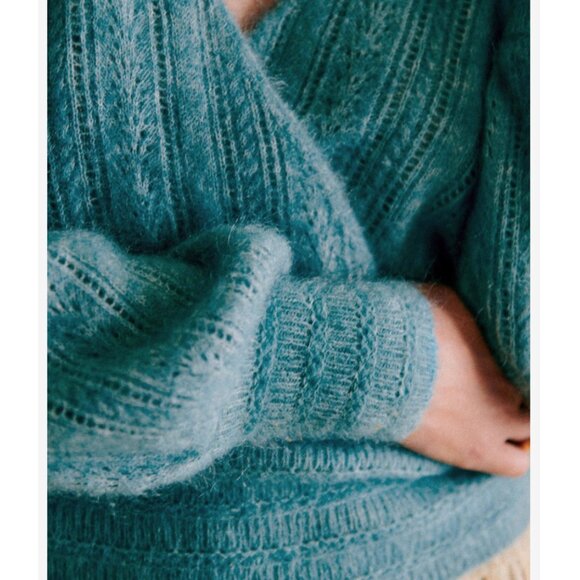 Sezane Cristina Jumper Small Ecru Ivory White Sweater French Wool Mohair V Neck - Picture 6 of 11